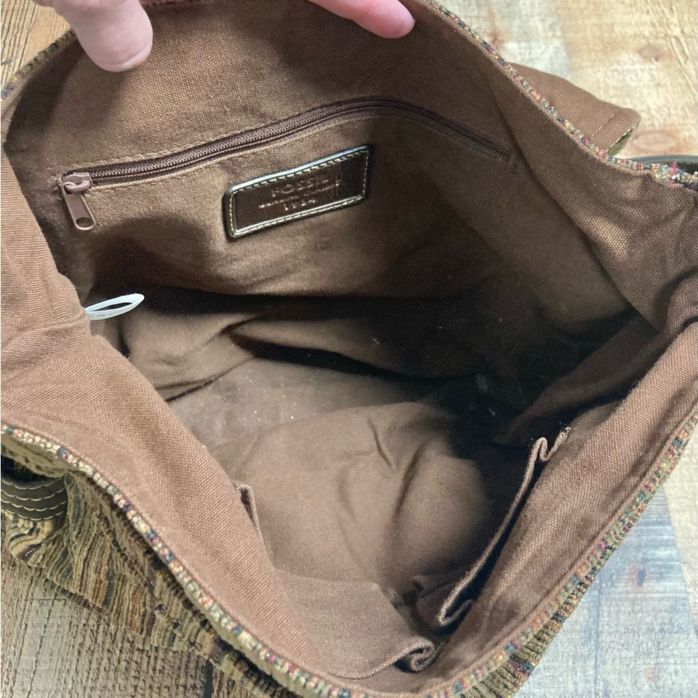 Fossil Corduroy Stripe Messenger Bag Brown Earth Tone Crossbody Tapestry Bag - Picture 5 of 13